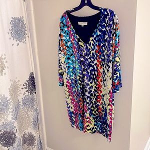 Trina Turk 3/4 Sleeve V Neck Sheath Dress | Size 10 | Multi Color